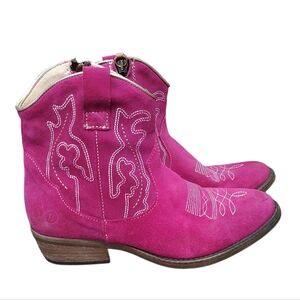 Western Fuchsia Pink Embroidered Suede Leather Boots